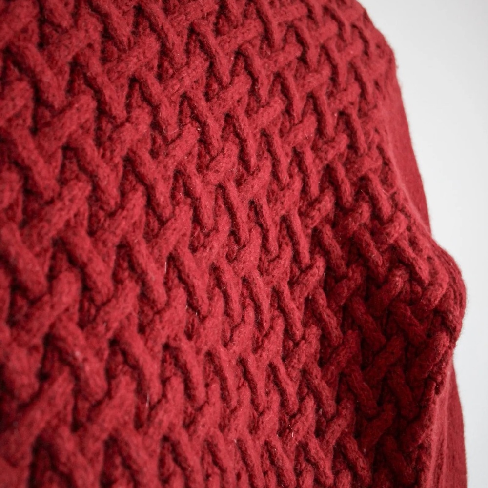 Wool & Cashmere Cable Knit Sweater | Deep Red Textured Knit | Cozy Minimalist - Picture 3 of 6